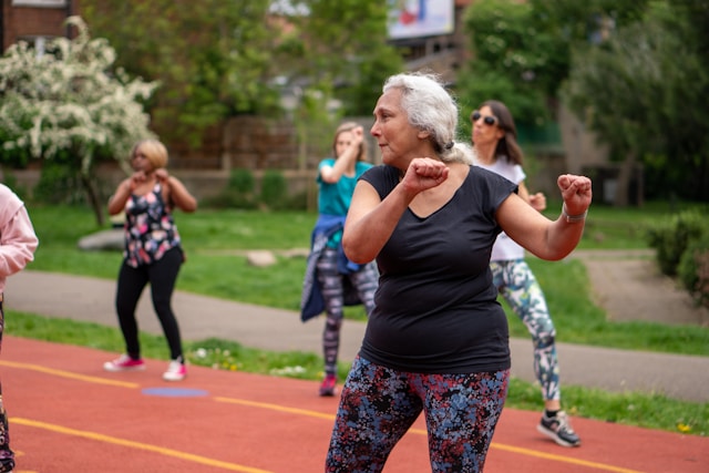 group of seniors exercising