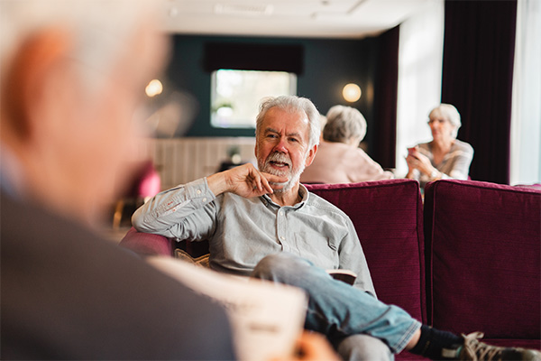 Residents talking in communal lounge